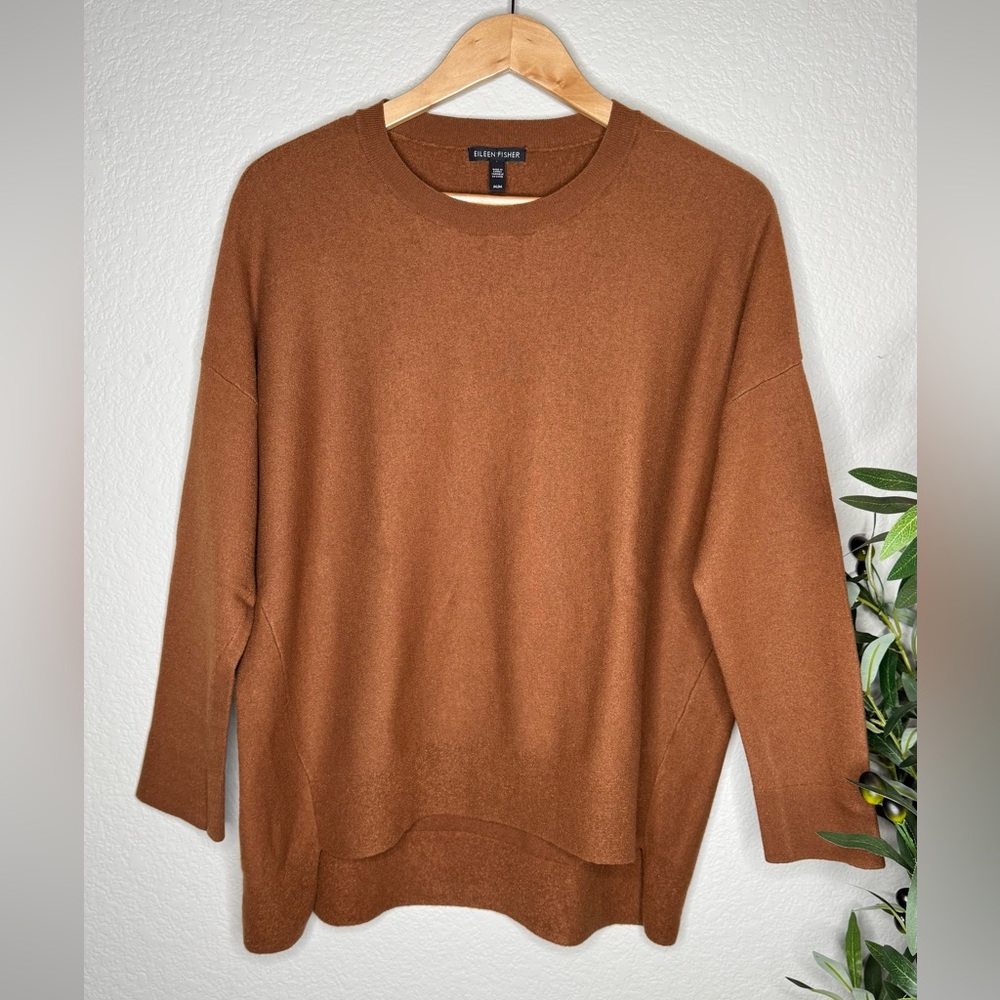 Eileen Fisher Women’s Brown Wool Blend Crewneck Sweater Size M Long‎ Sleeve Knit